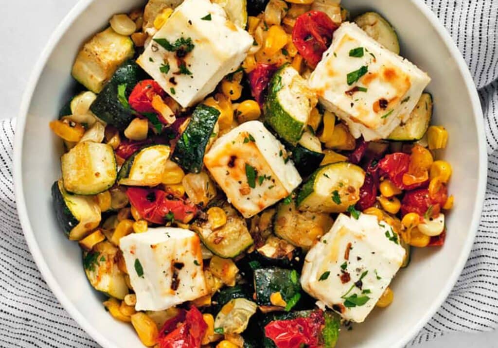 Sheet Pan Baked Feta with Summer Vegetables