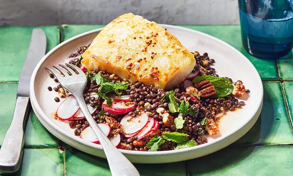 Pan-Seared Cod with Radish and Lentil Salad