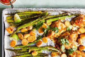 Apricot Glazed Chicken with Potatoes and Asparagus
