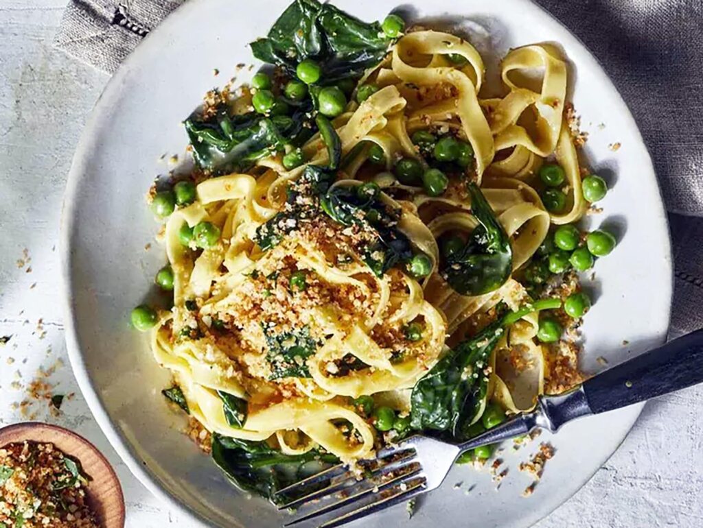 Pea and Spinach Carbonara