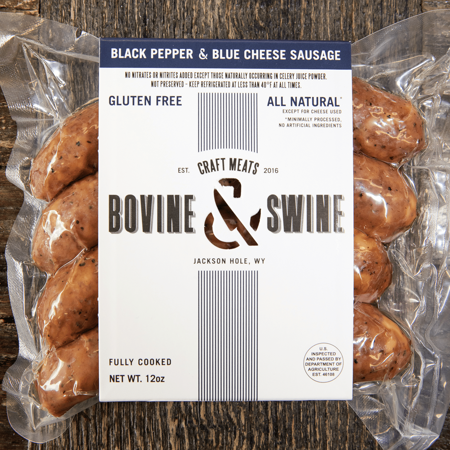 Black Pepper & Blue Cheese Hand-Crafted Sausages – 4 packs/16 links