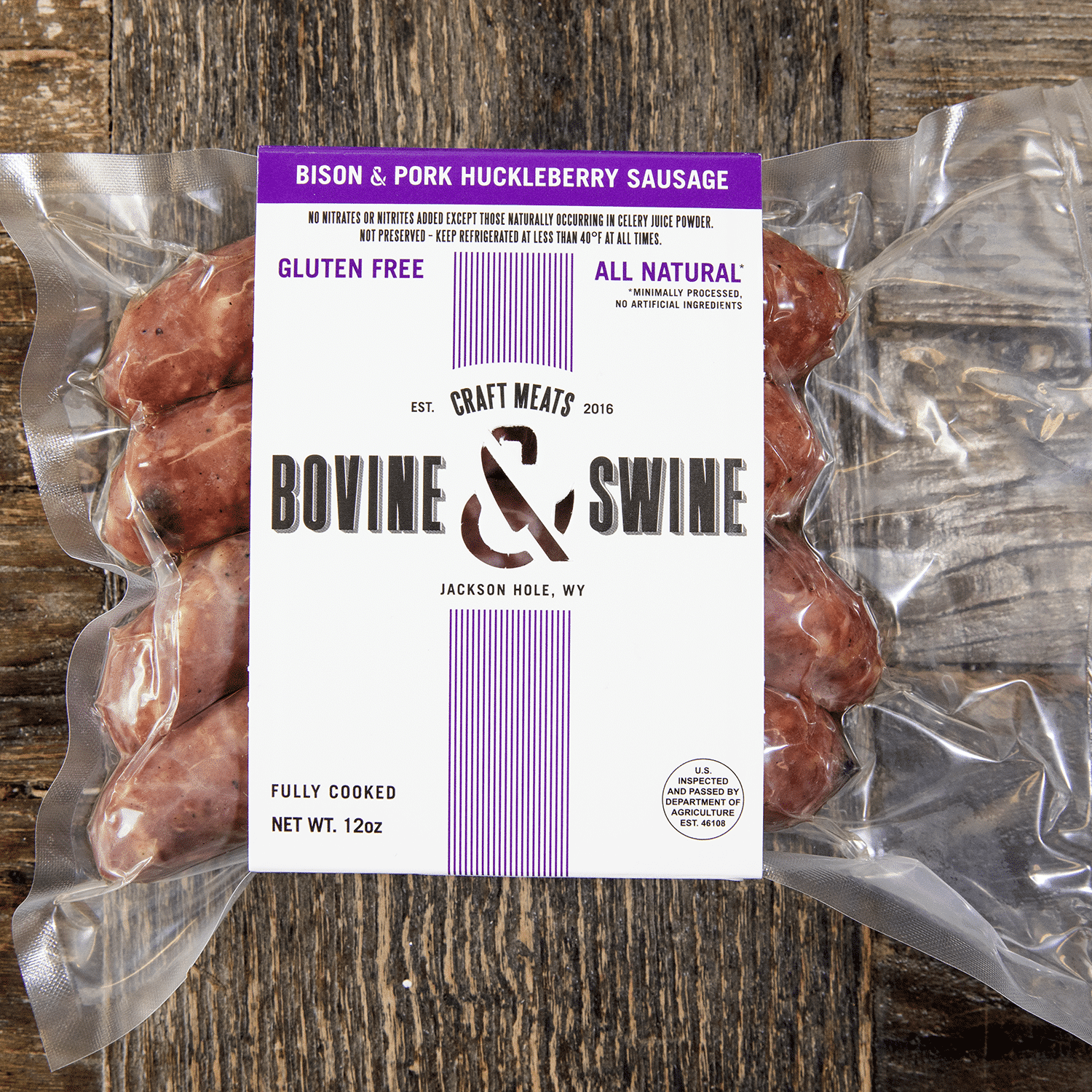Pork, Bison, & Huckleberry Hand-Crafted Sausages – 4 packs/16 links