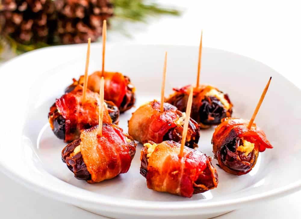 Bacon Wrapped Dates with Chevra (Goat’s Cheese)