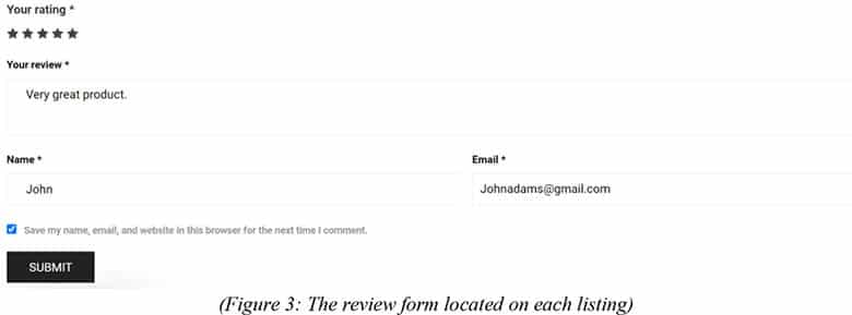 (Figure 3: The review form located on each listing)