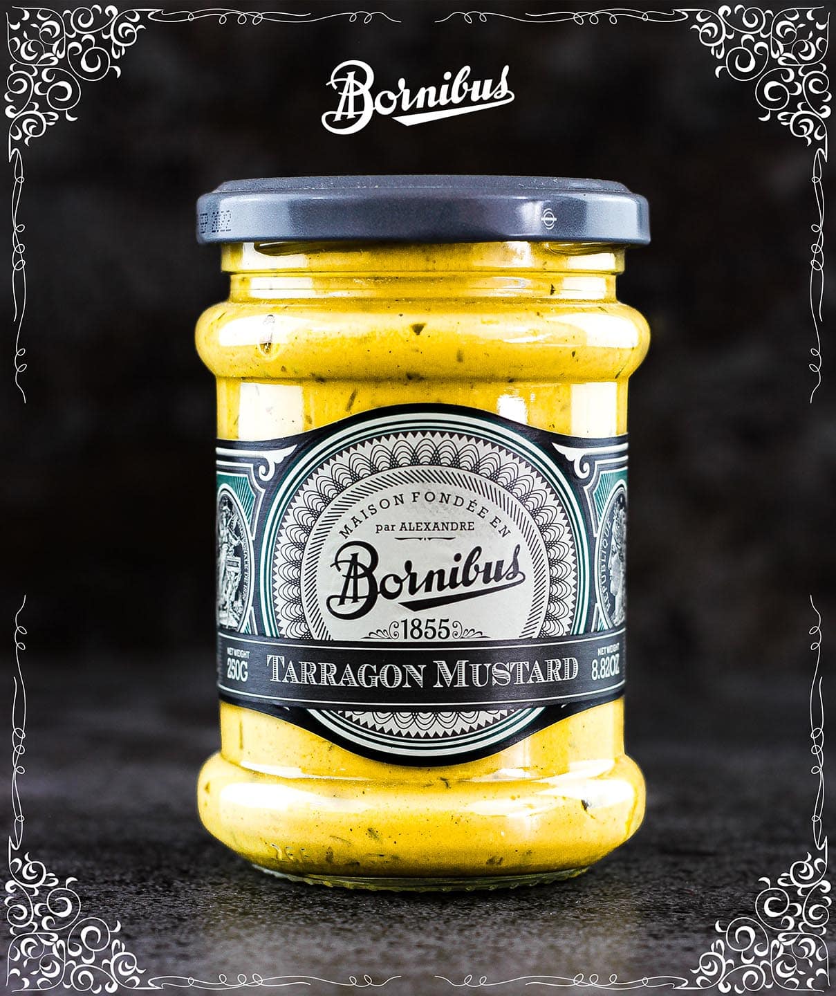 Bornibus Mustard Tarragon (Moutarde à l'estragon), 8.8oz (250g) Miz