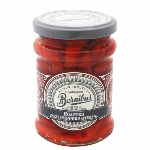 Bornibus Roasted Red Peppers (Émincés de Poivrons Rouges Grilles), sliced, 8.5oz (240g)