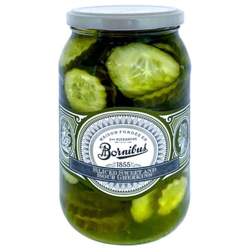 Bornibus Gherkins : Sweet and Sour (Cornichons en Rondelles) pickles, Sliced, 32oz (900g)