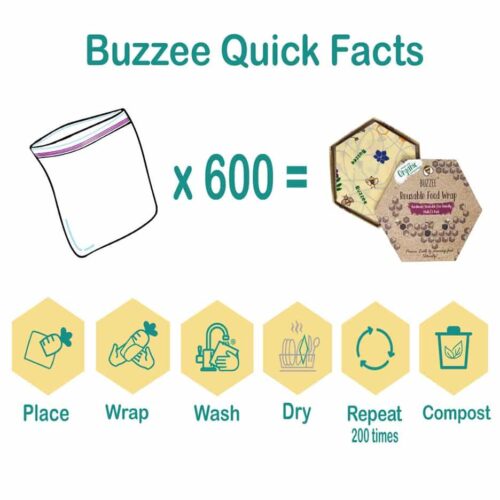 Buzzee Reusable Food Wraps, Multi-Pattern, 3 Pack