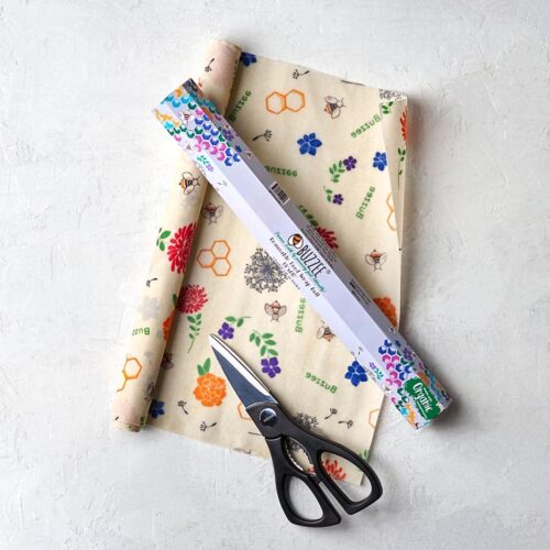 Buzzee Reusable Beeswax Wrap Roll (13”x60”), Bees at Work Pattern