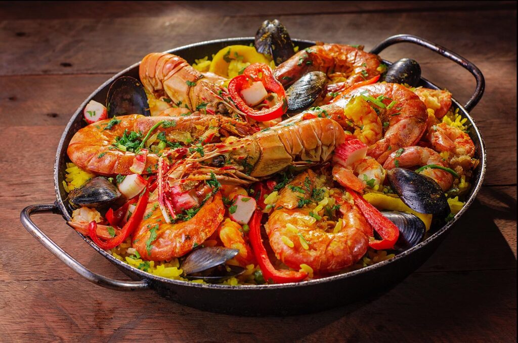 A plate of seafood Paella
