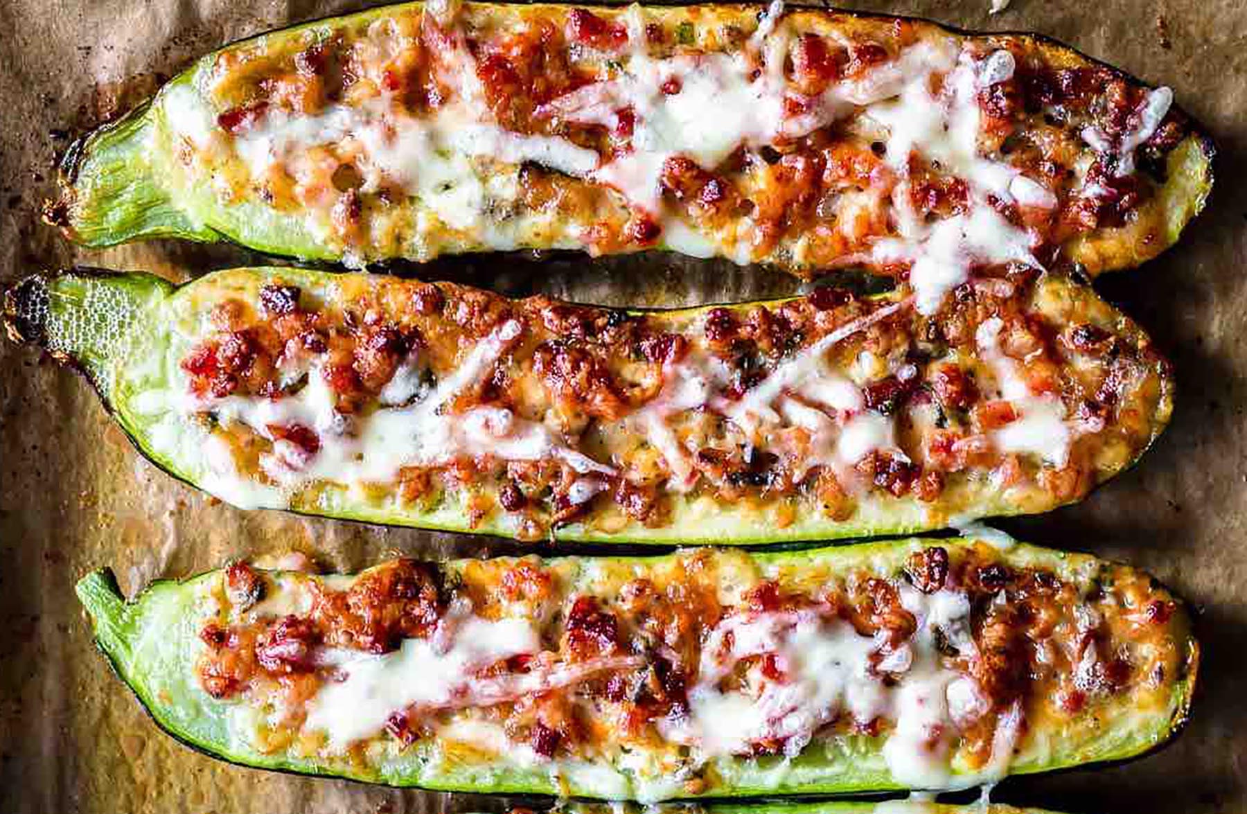 Three Cheese Zucchini Boats with Bacon - Miz En Place