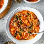 Creamy Tomato Orzo Soup with Mini Turkey Meatballs