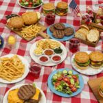American foods on a picnic blanket