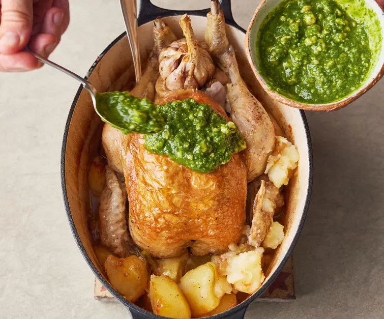 Pot Roast Chicken with Fondant Potatoes