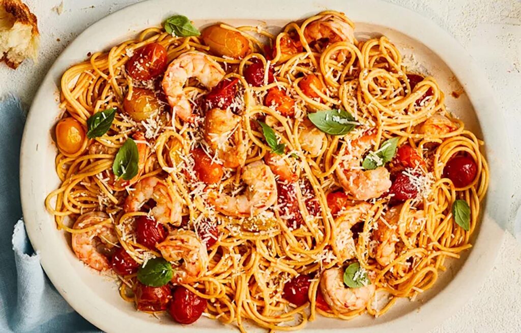 Shrimp and Burst Cherry Tomato Pasta