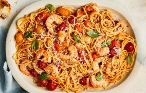 Shrimp and Burst Cherry Tomato Pasta