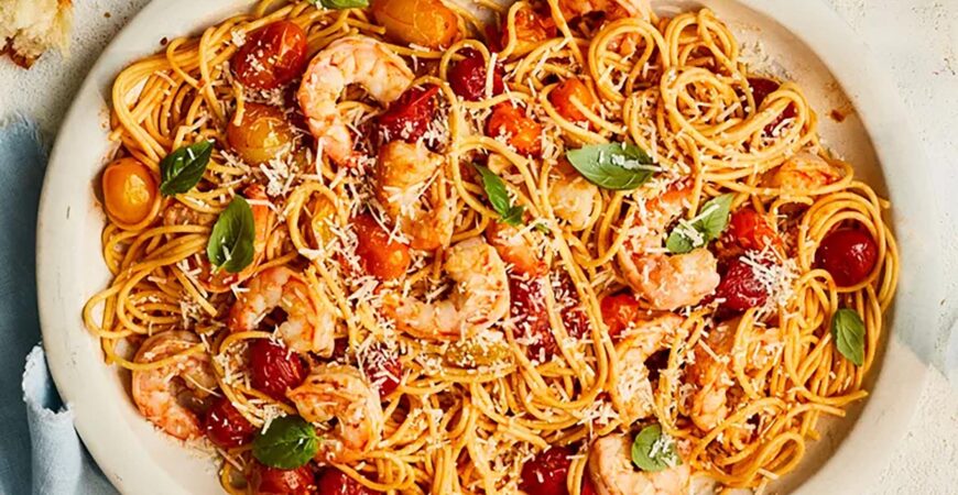 Shrimp and Burst Cherry Tomato Pasta